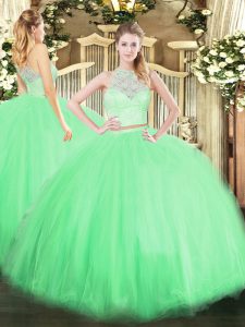 High End Floor Length Two Pieces Sleeveless Quince Ball Gowns Zipper