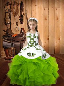 Organza Straps Sleeveless Lace Up Embroidery and Ruffles Pageant Dress Womens in
