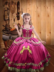 Customized Sleeveless Lace Up Floor Length Beading and Embroidery Little Girl Pageant Dress