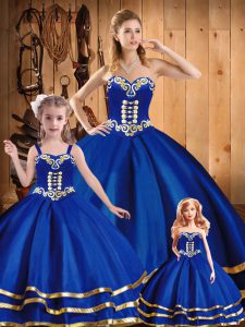 Custom Designed Floor Length Blue 15 Quinceanera Dress Tulle Sleeveless Embroidery