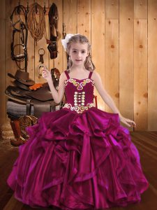 Fuchsia Sleeveless Organza Lace Up Pageant Gowns For Girls for Sweet 16 and Quinceanera