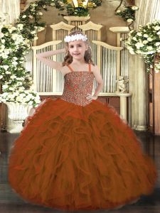 Floor Length Lace Up Winning Pageant Gowns Rust Red for Party and Quinceanera with Beading and Ruffles