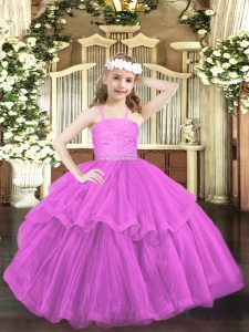 Charming Straps Sleeveless Organza Kids Pageant Dress Beading and Lace Zipper