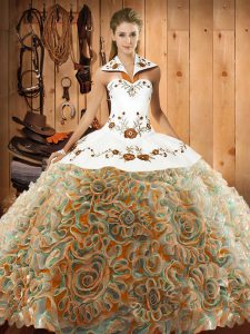 Low Price Multi-color Quinceanera Dress Halter Top Sleeveless Sweep Train Lace Up