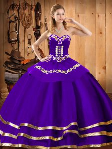 Purple Sweetheart Neckline Embroidery Vestidos de Quinceanera Sleeveless Lace Up