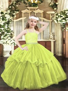 Beading and Lace Little Girl Pageant Gowns Yellow Green Zipper Sleeveless Floor Length