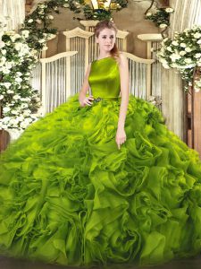 Charming Scoop Sleeveless Fabric With Rolling Flowers Quinceanera Gowns Belt Clasp Handle