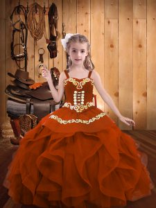 Sleeveless Lace Up Floor Length Embroidery and Ruffles Little Girls Pageant Dress Wholesale