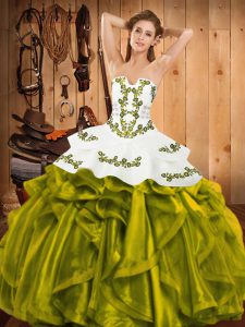 High End Olive Green Sleeveless Embroidery and Ruffles Floor Length Sweet 16 Dresses