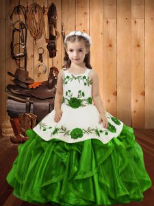 Embroidery and Ruffles Kids Formal Wear Lace Up Sleeveless Floor Length