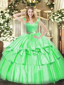 Elegant Sleeveless Floor Length Beading and Ruffled Layers Zipper Quince Ball Gowns