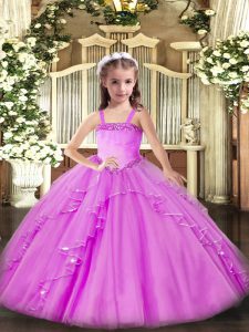 Trendy Floor Length Lilac Pageant Dress for Teens Straps Sleeveless Lace Up