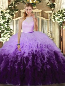 Exceptional High-neck Sleeveless Tulle Sweet 16 Dress Ruffles Backless