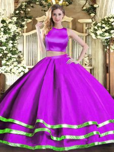 Sleeveless Floor Length Ruching Criss Cross Sweet 16 Dresses with Purple
