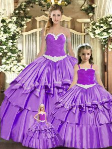 New Style Eggplant Purple Lace Up Sweetheart Ruching Sweet 16 Dress Organza Sleeveless