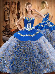 Pretty Fabric With Rolling Flowers Sleeveless Quinceanera Gowns Sweep Train and Embroidery