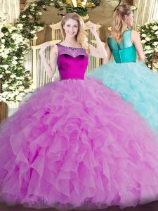 Exceptional Lilac Sleeveless Beading and Ruffles Floor Length Vestidos de Quinceanera