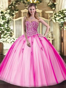 Wonderful Floor Length Ball Gowns Sleeveless Hot Pink Sweet 16 Quinceanera Dress Lace Up