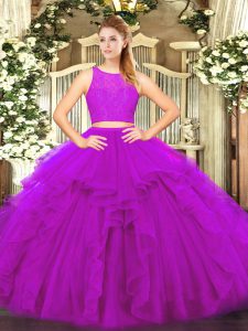 Stunning Fuchsia Sleeveless Tulle Zipper Quince Ball Gowns for Military Ball and Sweet 16 and Quinceanera