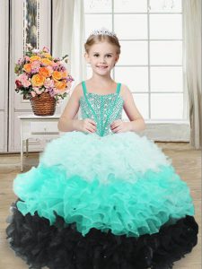 Great Beading and Ruffles High School Pageant Dress Multi-color Lace Up Sleeveless Floor Length