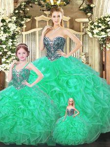 Vintage Green Quinceanera Dress Military Ball and Sweet 16 and Quinceanera with Ruffles Sweetheart Sleeveless Lace Up