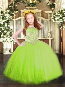 Ball Gowns Kids Formal Wear Scoop Tulle Sleeveless Floor Length Zipper