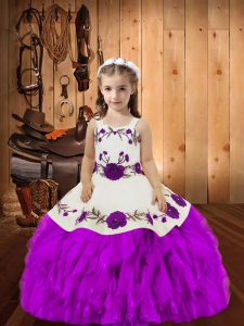 Purple Sleeveless Organza Lace Up Child Pageant Dress for Sweet 16 and Quinceanera