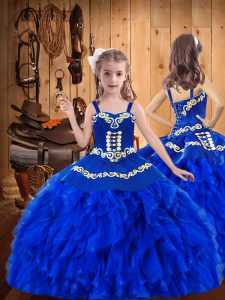 Great Straps Sleeveless Organza Child Pageant Dress Embroidery and Ruffles Lace Up