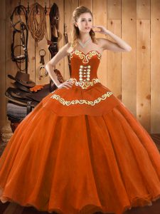 Elegant Rust Red Ball Gowns Tulle Sweetheart Sleeveless Ruffles Floor Length Lace Up Sweet 16 Dress