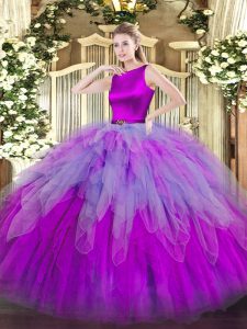 Multi-color Ball Gowns Organza Scoop Sleeveless Ruffles Floor Length Clasp Handle Quinceanera Gowns