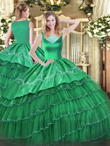 Fantastic Turquoise 15 Quinceanera Dress Sweet 16 and Quinceanera with Beading and Embroidery and Ruffled Layers Scoop Sleeveless Side Zipper