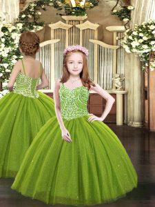Olive Green Straps Neckline Beading Kids Formal Wear Sleeveless Lace Up