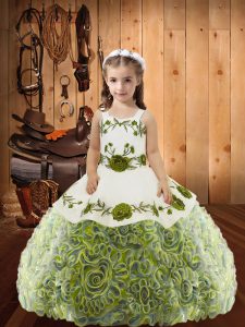 Trendy Floor Length Lace Up Pageant Gowns For Girls Multi-color for Sweet 16 and Quinceanera with Embroidery and Ruffles