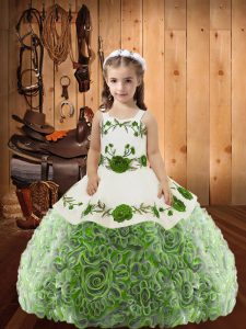 Fashionable Multi-color Straps Neckline Embroidery and Ruffles Pageant Gowns For Girls Sleeveless Lace Up