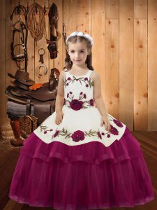 Latest Fuchsia Sleeveless Organza Lace Up Little Girl Pageant Dress for Sweet 16 and Quinceanera