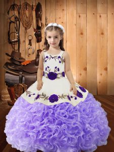 Exquisite Sleeveless Lace Up Floor Length Embroidery and Ruffles Kids Formal Wear