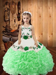 Fabric With Rolling Flowers Sleeveless Floor Length Girls Pageant Dresses and Embroidery and Ruffles
