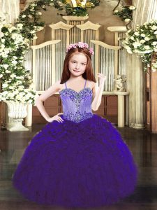 Ball Gowns Little Girl Pageant Dress Purple Spaghetti Straps Organza Sleeveless Floor Length Lace Up
