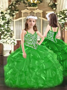 Eye-catching Floor Length Green Pageant Gowns For Girls Straps Sleeveless Lace Up