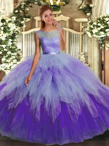 Lace and Ruffles 15th Birthday Dress Multi-color Backless Sleeveless Floor Length