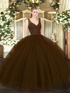 Stunning Beading Quinceanera Dresses Brown Zipper Sleeveless Floor Length
