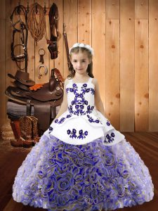 Fabric With Rolling Flowers Sleeveless Floor Length Pageant Gowns For Girls and Embroidery and Ruffles