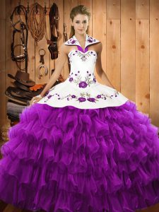 Sweet Eggplant Purple Sleeveless Organza Lace Up Ball Gown Prom Dress for Military Ball and Sweet 16 and Quinceanera
