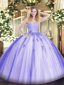 Lavender Lace Up Sweetheart Beading and Appliques Sweet 16 Dress Tulle Sleeveless