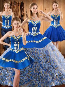 Luxury Sleeveless Sweep Train Lace Up With Train Embroidery Sweet 16 Quinceanera Dress