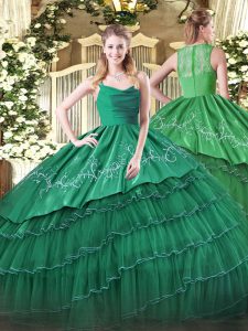 Straps Sleeveless Zipper Quinceanera Dresses Green Organza
