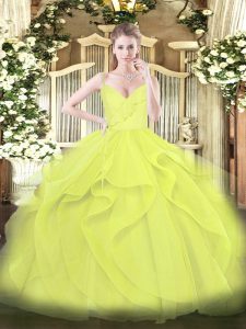 Sleeveless Zipper Floor Length Ruffles and Ruching Quinceanera Gown