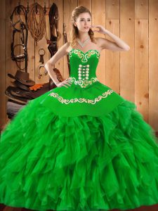 Simple Floor Length Green Sweet 16 Dress Sweetheart Sleeveless Lace Up