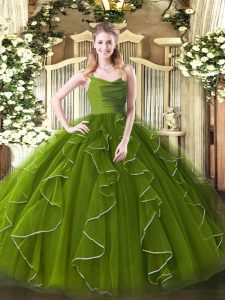 Exquisite Olive Green Zipper 15 Quinceanera Dress Ruffles Sleeveless Floor Length