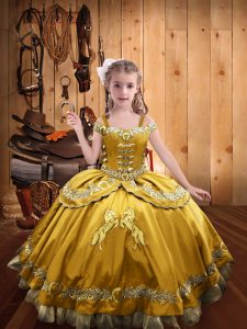 Fashion Sleeveless Floor Length Beading and Embroidery Lace Up Pageant Dresses with Gold